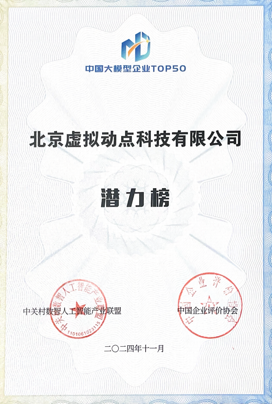 突出重围！今年会官方网站·虚拟动点动作大模型入选“2024中国大模型TOP50企业潜力榜”